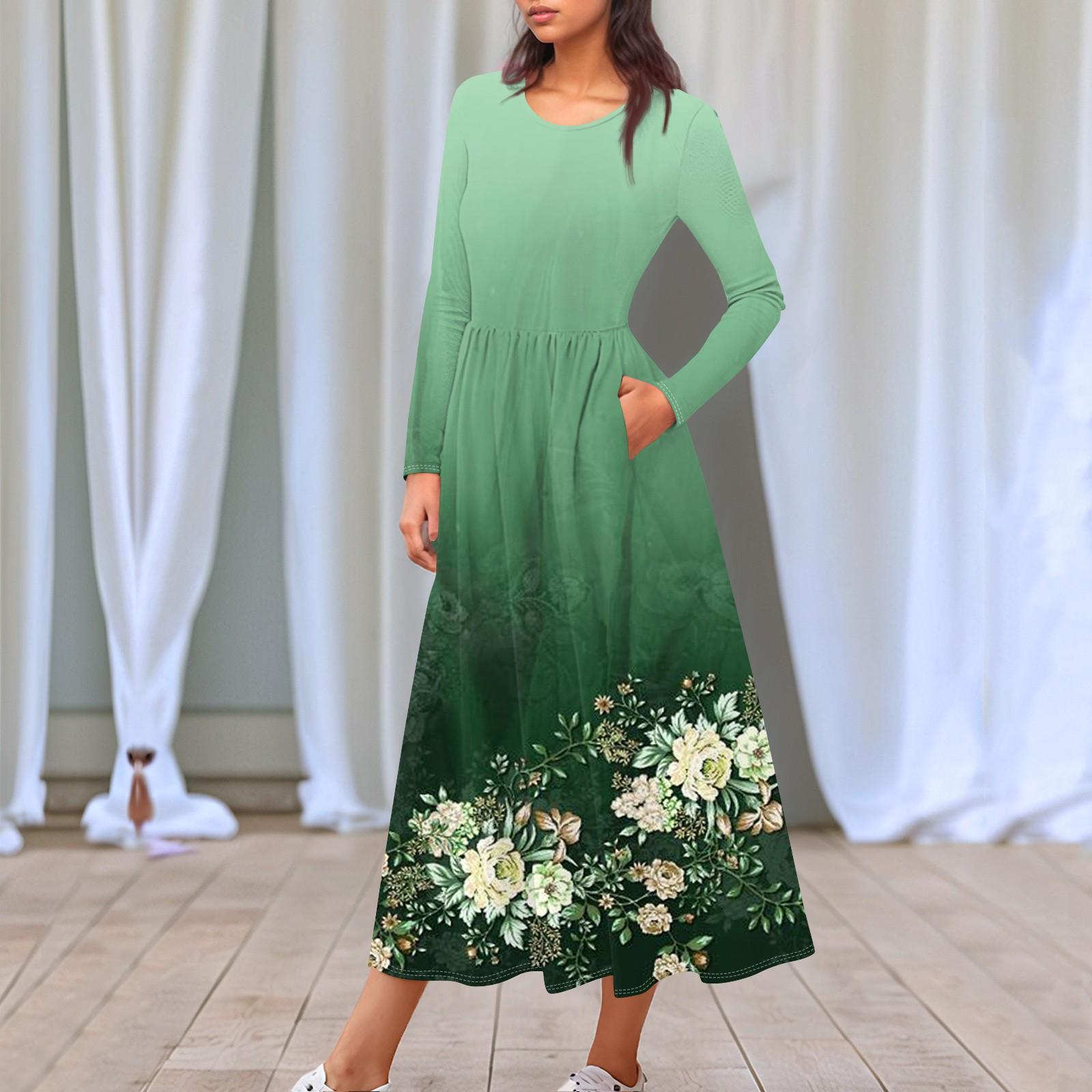 Женское платье миди в стиле бохо с цветочным принтом, повседневное, с длинным рукавом, струящиеся платья со сборками и карманом, лето и весна XL темно-зеленого
Женское платье миди в стиле бохо с цветочным принтом, повседневное, с длинным рукавом, струящиеся платья со сборками и карманом, лето и весна XL темно-зеленого