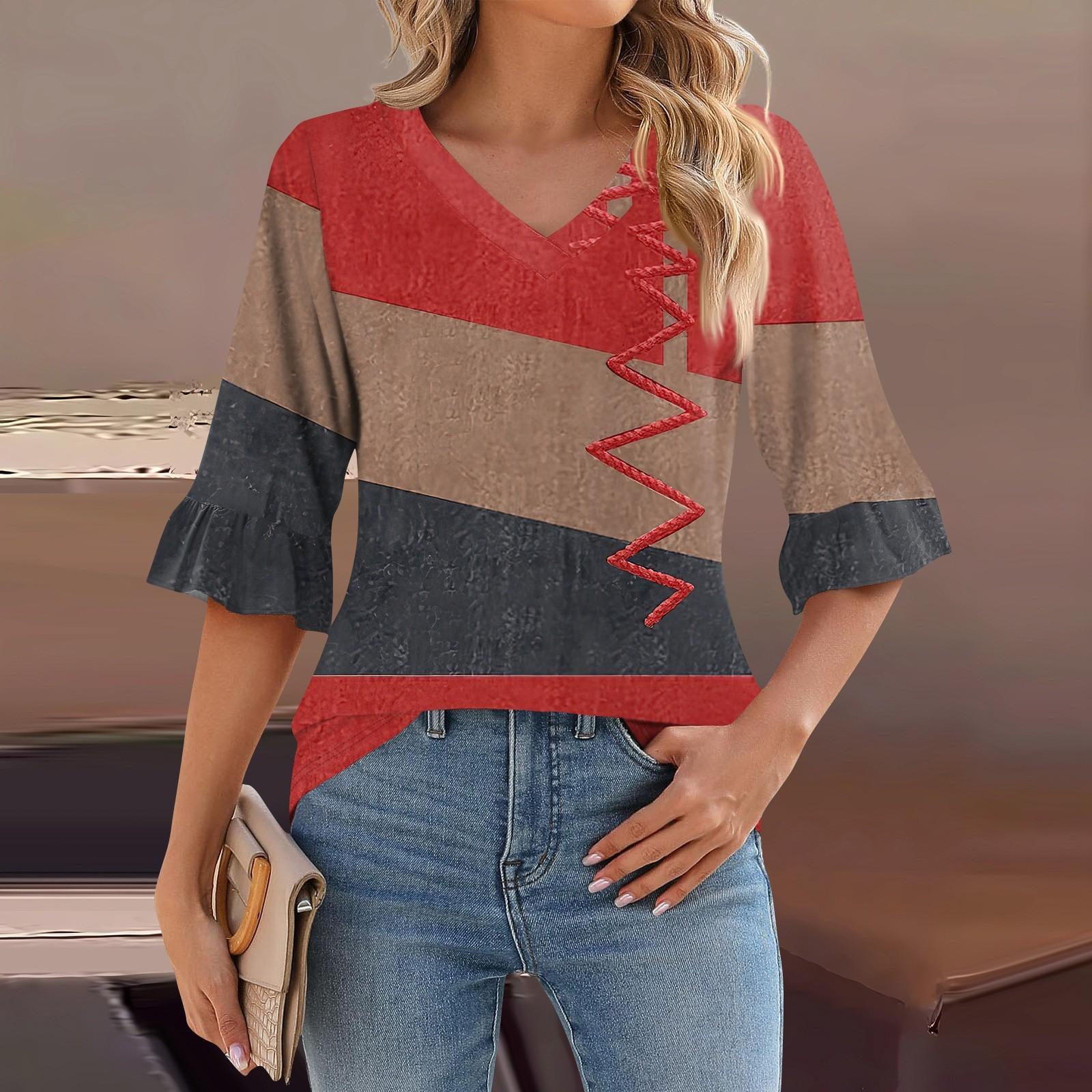 Жіночий повсякденний топ з рукавами 3/4, літня футболка з V-подібним вирізом і пухкими рукавами M червоний
Жіночий повсякденний топ з рукавами 3/4, літня футболка з V-подібним вирізом і пухкими рукавами M червоний