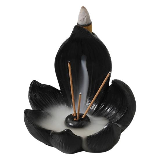 Держатель для благовоний в форме лотоса, курильница с обратным потоком, держатель для благовоний из смолы для любителей благовоний, подарок, украшение для домашнего стола чёрный