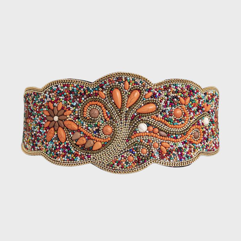 Новый широкий женский пояс, эластичный широкий пояс ручной работы в богемном стиле с этническими элементами и тяжелой индустрией из рисовых бусин
Новый широкий женский пояс, эластичный широкий пояс ручной работы в богемном стиле с этническими элементами и тяжелой индустрией из рисовых бусин