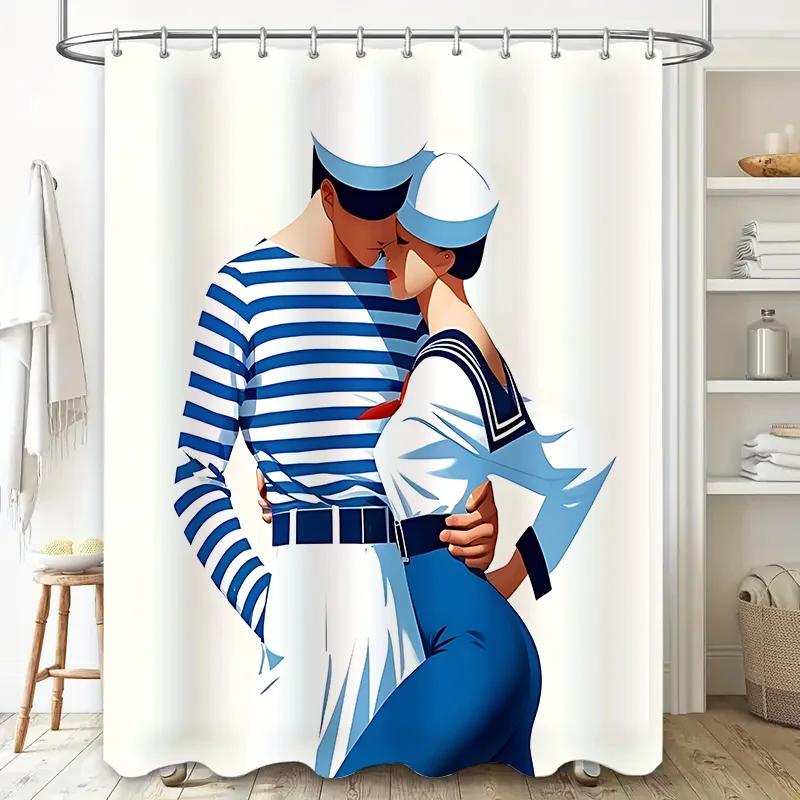 Romantic Navy Couple Shower Curtain Waterproof Fabric Home Decor Suitable For Wet And Dry Separation Complimentary Hook W60H190(CM)-1 Pcs
Romantic Navy Couple Shower Curtain Waterproof Fabric Home Decor Suitable For Wet And Dry Separation Complimentary Hook W60H190(CM)-1 Pcs