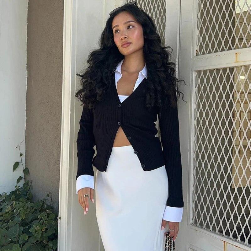 Тонкий вязаный кардиган в рубчик, женские рубашки с глубоким v-образным вырезом и длинными рукавами, женские осенние уличные повседневные модные футболки для женщин 
Тонкий вязаный кардиган в рубчик, женские рубашки с глубоким v-образным вырезом и длинными рукавами, женские осенние уличные повседневные модные футболки для женщин