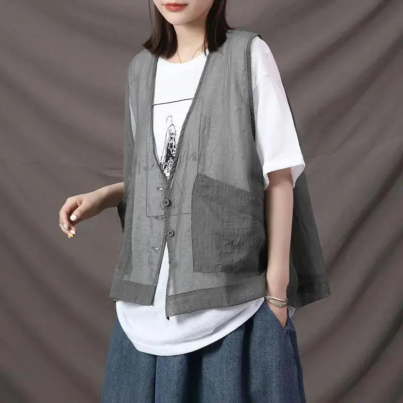 Female Spring/Summer Plus Size Lightweight Artistic Casual Cardigan Solid Color Sleeveless Outerwear Top 4XL
Female Spring/Summer Plus Size Lightweight Artistic Casual Cardigan Solid Color Sleeveless Outerwear Top 4XL