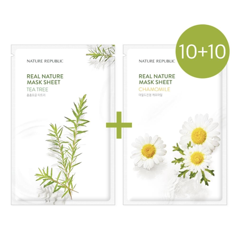 NATURE REPUBLIC Real Nature Mask Sheet Чайное дерево + ромашка (23 мл * 20 листов)
NATURE REPUBLIC Real Nature Mask Sheet Чайное дерево + ромашка (23 мл * 20 листов)
