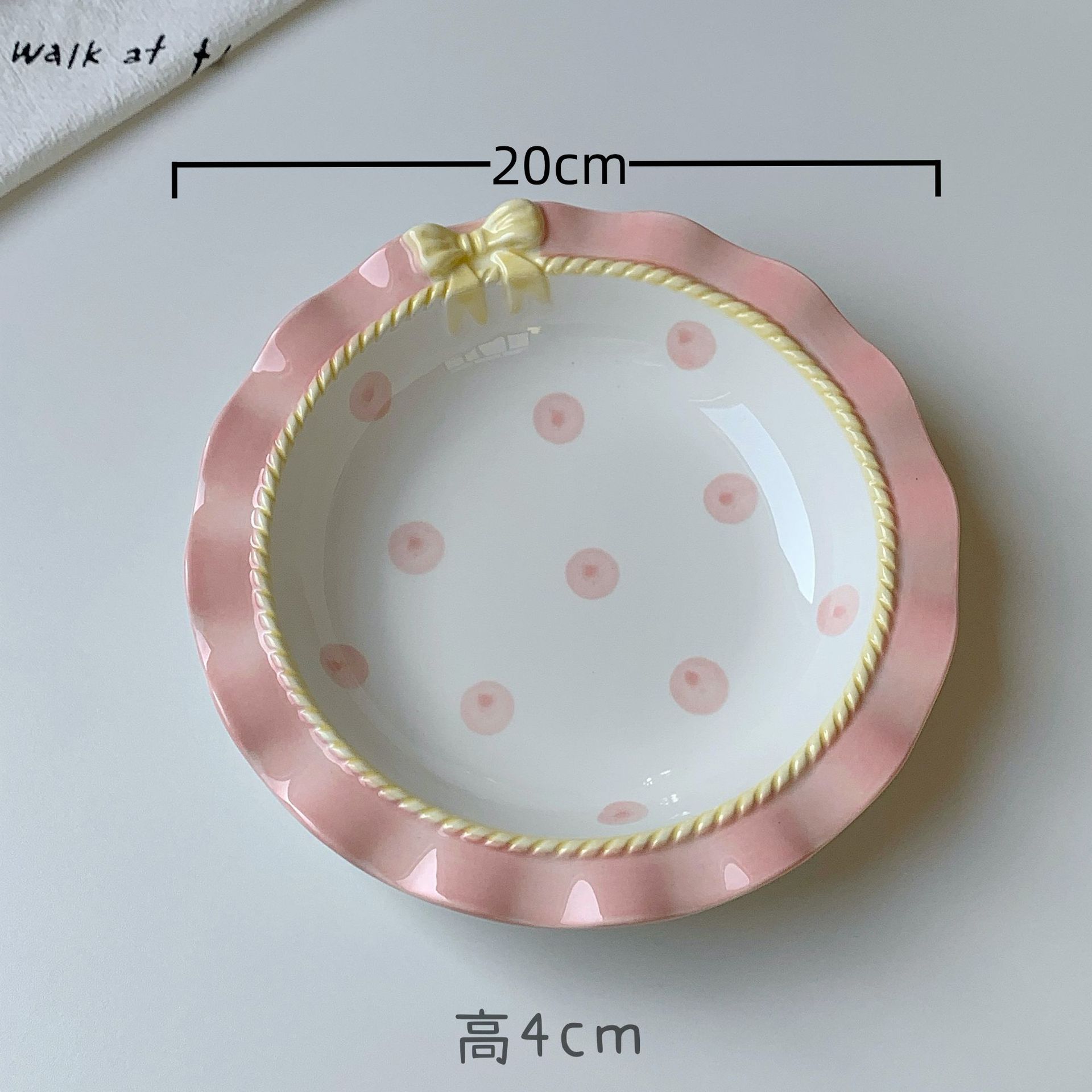 INS Стиль Корейский Стиль Девушка Сердце Розовый Керамический Набор Столовых Приборов Горошек Бантик Милая Маленькая Миска Рисовая Чаша Глубокие Тарелки Милые Тарелки