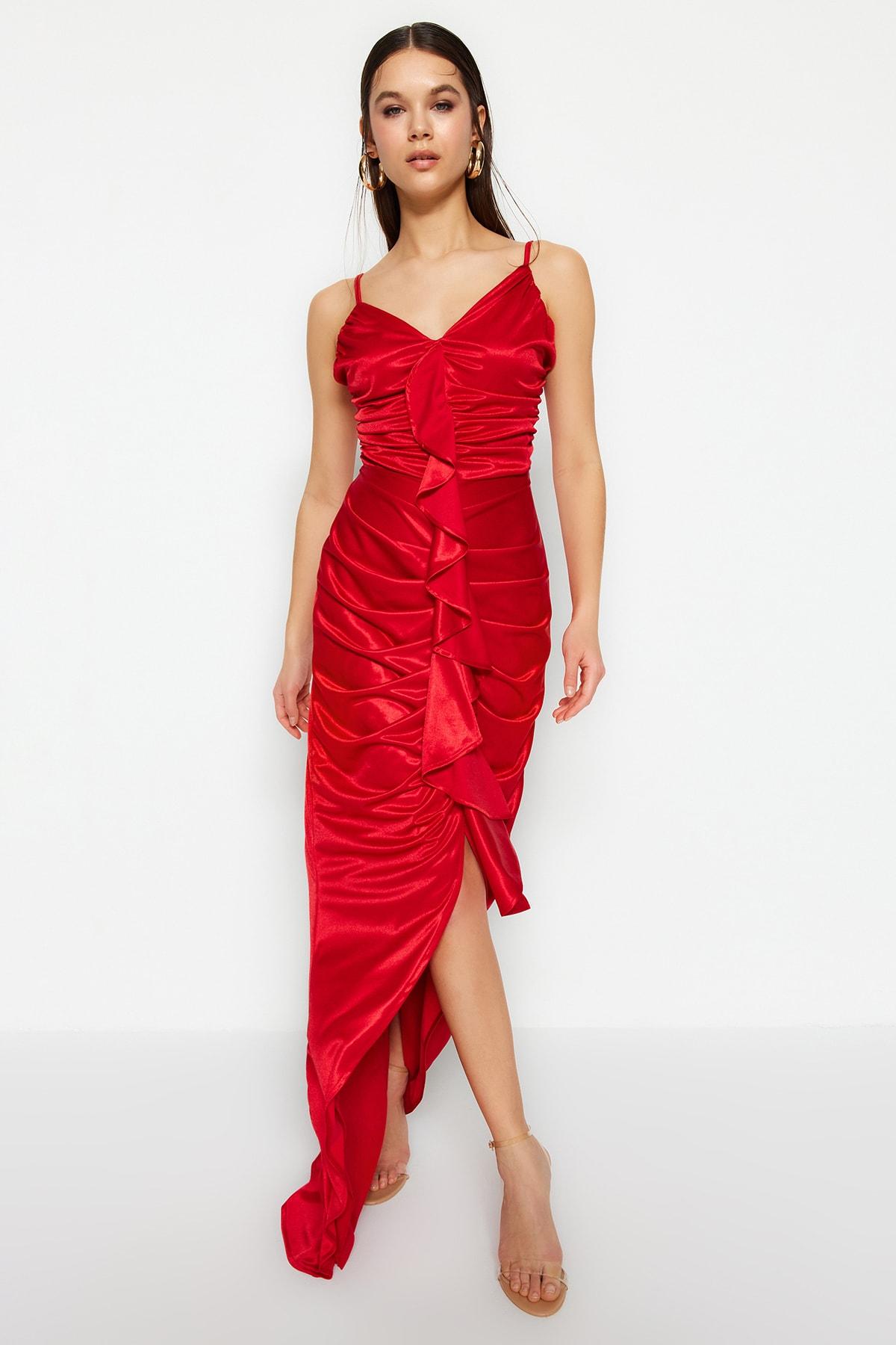 Women s Fashion New Evening Dress & Graduation Dress Red Knitted Satin Flounce Long Evening Gown
Women s Fashion New Evening Dress & Graduation Dress Red Knitted Satin Flounce Long Evening Gown