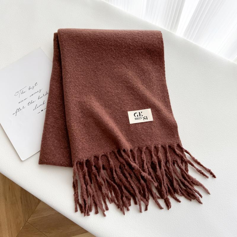 Кашемировый шарф на ощупь, осенне-зимний, однотонный, женский, с толстой кисточкой, простой и универсальный, мягкий и теплый, имитация кашемира, шаль 60*196cm