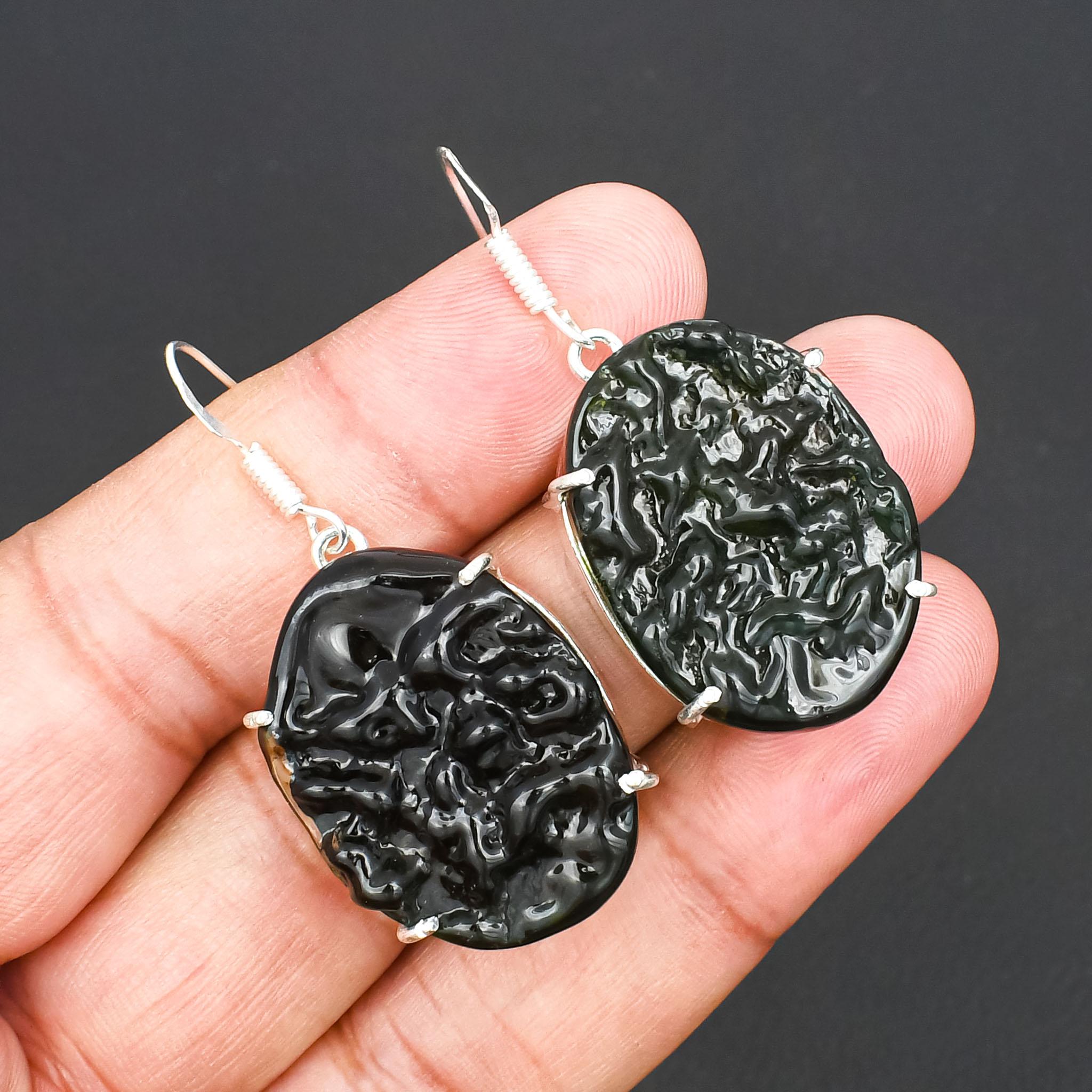 Vintage Carved Oval GemStone Drop Earrings for Women 925 Sterling Silver Rare Moldavite Textured Gemstone Dangle Earrings Bohemian Statement Jewelry
Vintage Carved Oval GemStone Drop Earrings for Women 925 Sterling Silver Rare Moldavite Textured Gemstone Dangle Earrings Bohemian Statement Jewelry