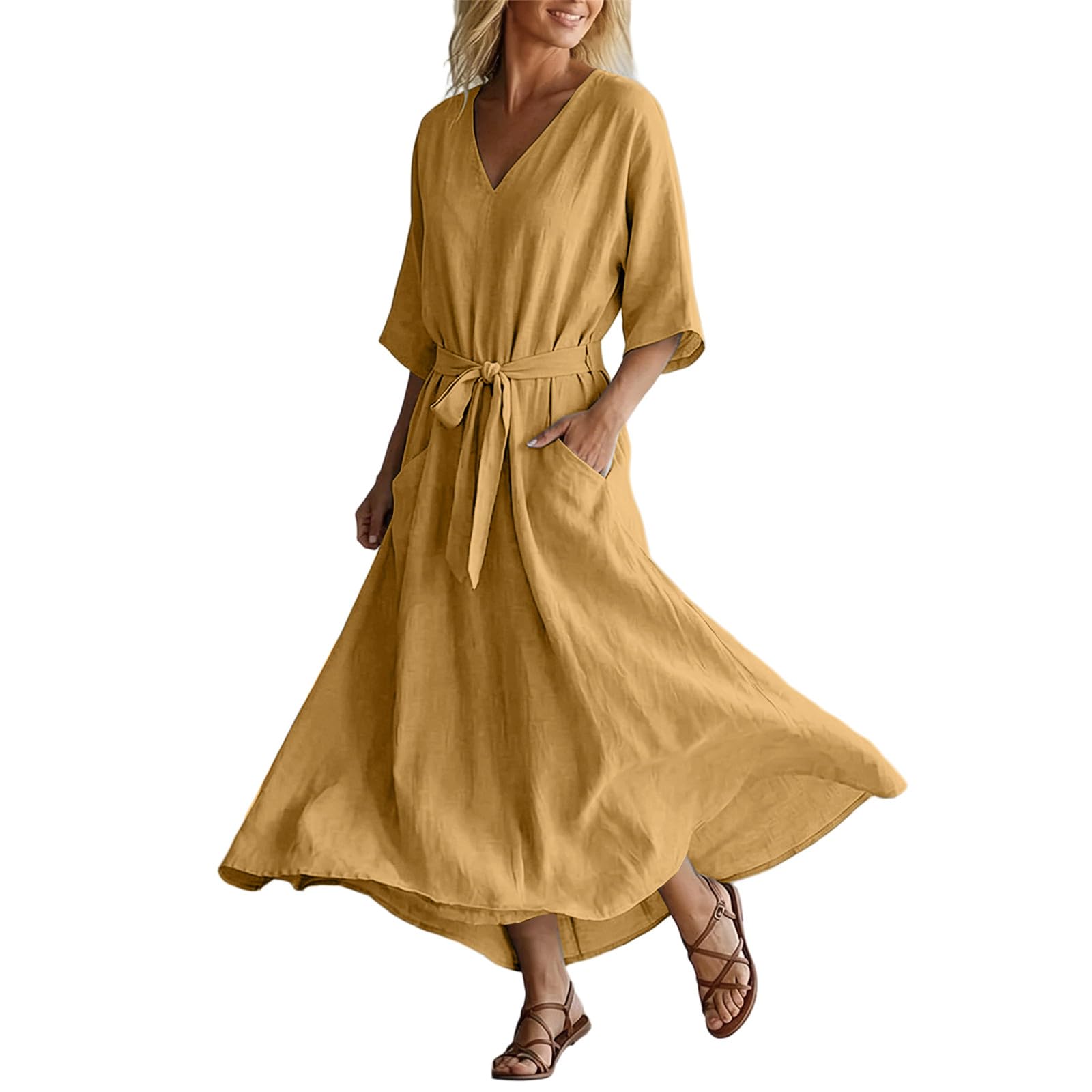 Women’s Summer Casual V Neck Short Sleeve Dress with Waist Tie Relaxed Fit Lightweight Midi Length for Everyday Wear XXL шафрановый
Women’s Summer Casual V Neck Short Sleeve Dress with Waist Tie Relaxed Fit Lightweight Midi Length for Everyday Wear XXL шафрановый