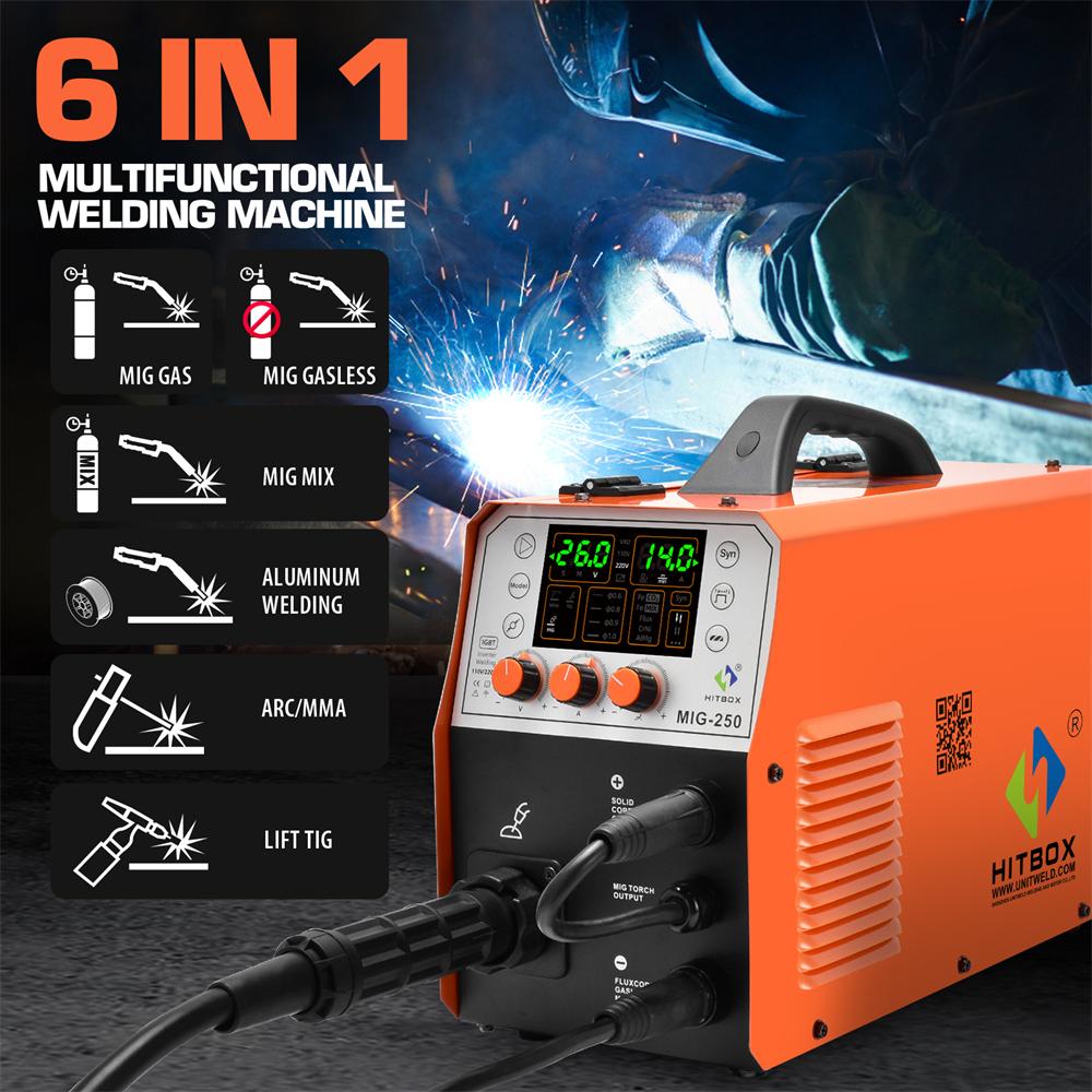 Зварювальний апарат HITBOX 250A 6 в 1 Алюмінієвий ARC MMA/MIG Газовий Безгазовий/Lift TIG 2T 4T IGBT Інвертор Напівавтоматичний MIG Зварювальний апарат
Зварювальний апарат HITBOX 250A 6 в 1 Алюмінієвий ARC MMA/MIG Газовий Безгазовий/Lift TIG 2T 4T IGBT Інвертор Напівавтоматичний MIG Зварювальний апарат