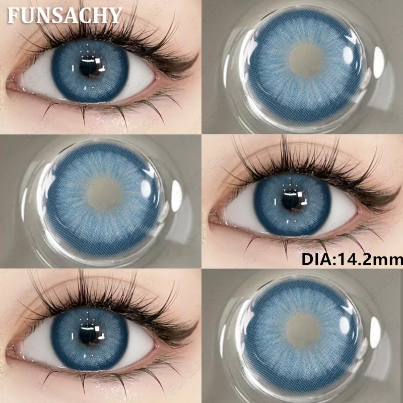 FUNSACHY Новые модные контактные линзы 14,2 мм Цветные контактные линзы для глаз Синие натуральные линзы Серые зрачки Макияж для глаз Косметика Ежегодно ELESIS-BLUE