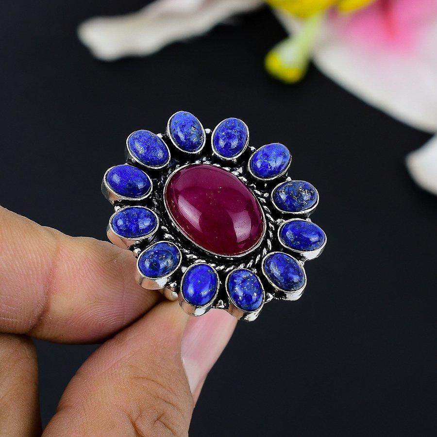 Red Jade, Lapis Gemstone Handmade 925 Sterling Silver Jewelry Ring Size 6.5 KG-145
Red Jade, Lapis Gemstone Handmade 925 Sterling Silver Jewelry Ring Size 6.5 KG-145