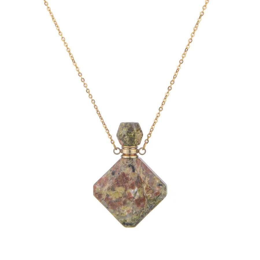 Natural crystal rhombus perfume bottle pendant necklace aromatherapy healing gemstone stainless steel necklace for women gold chain
Natural crystal rhombus perfume bottle pendant necklace aromatherapy healing gemstone stainless steel necklace for women gold chain