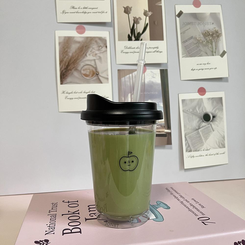 Ins Простая пластиковая бутылка для воды для девочек с соломинкой Модная офисная чашка для чая матча со льдом для кофе Прозрачная фруктовая чашка Без BPA 355-473ml