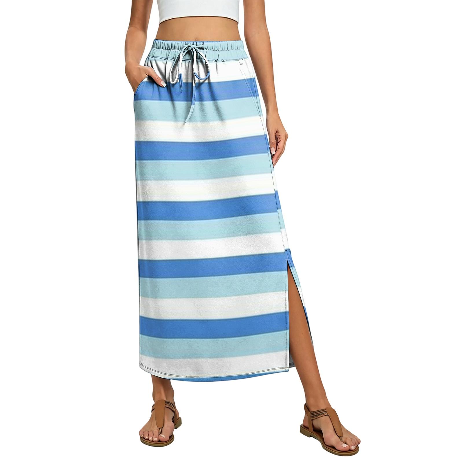 Ladies striped printed elastic waistband drawstring pocket skirt XL небо синє кольору
Ladies striped printed elastic waistband drawstring pocket skirt XL небо синє кольору
