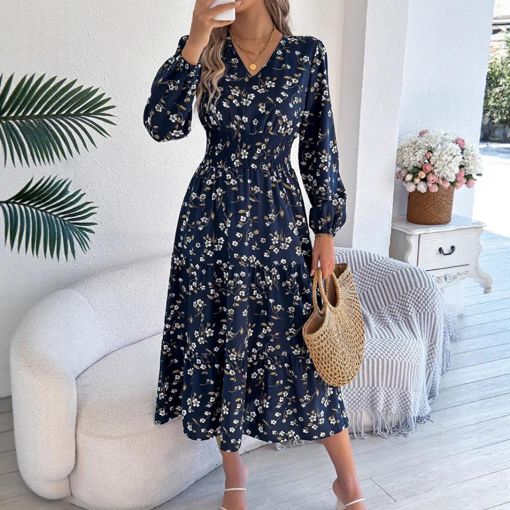 Модные женские платья Элегантные цветочные с V-образным вырезом и длинным рукавом Приталенные с оборками А-силуэта XL тёмно-синий
Модные женские платья Элегантные цветочные с V-образным вырезом и длинным рукавом Приталенные с оборками А-силуэта XL тёмно-синий