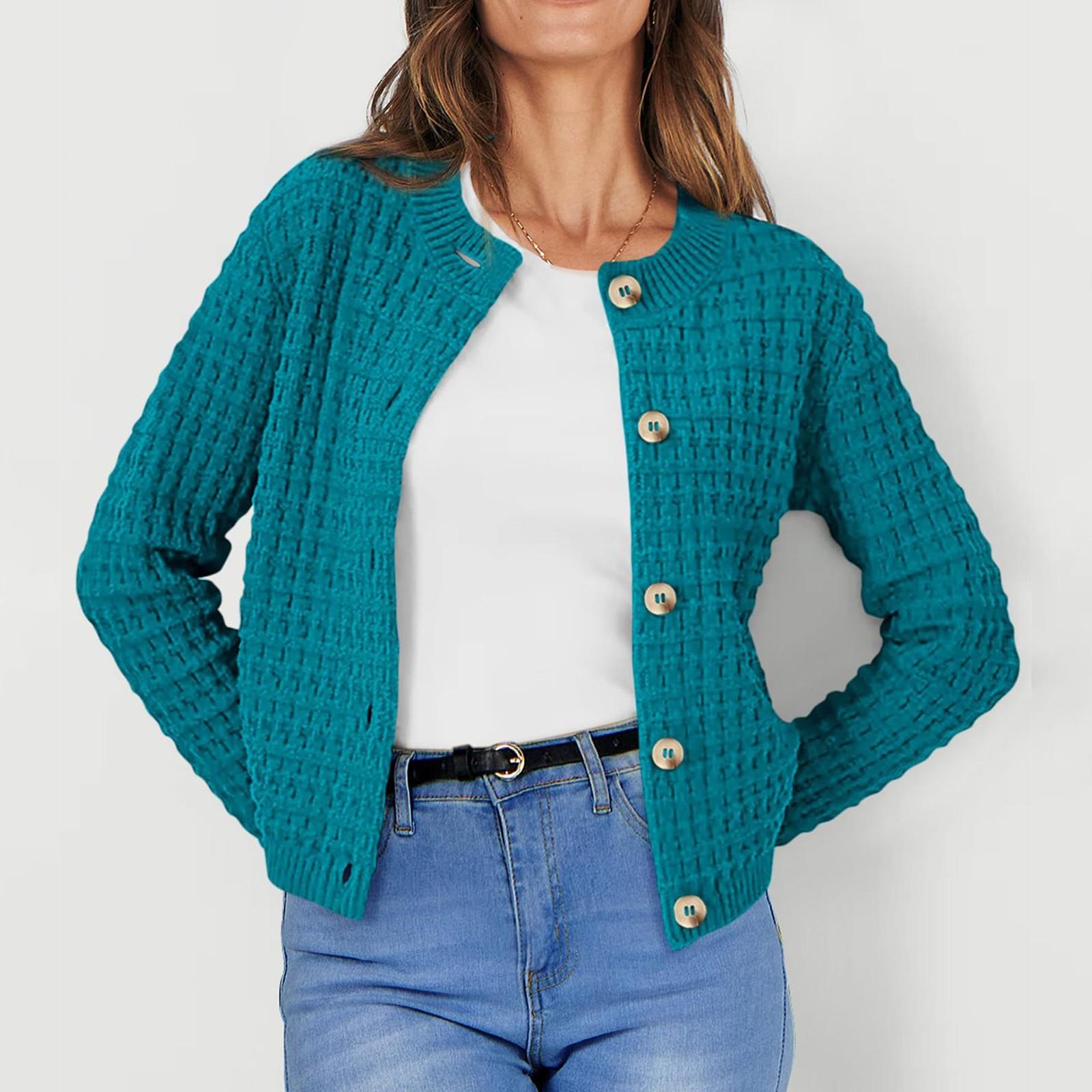 Женский модный однотонный кардиган на пуговицах, вязаный, с длинными рукавами, повседневный свитер-жакет M синий
Женский модный однотонный кардиган на пуговицах, вязаный, с длинными рукавами, повседневный свитер-жакет M синий