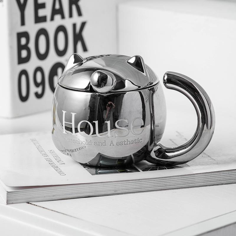 Cat ceramic cup with lid spoon electroplated silver creative high-end high-value mug gift high cute fun 301-400ml
Cat ceramic cup with lid spoon electroplated silver creative high-end high-value mug gift high cute fun 301-400ml