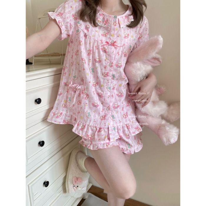Foreign trade Korean version pajamas women s summer cartoon round neck lace short sleeves cute student loungewear M
Foreign trade Korean version pajamas women s summer cartoon round neck lace short sleeves cute student loungewear M