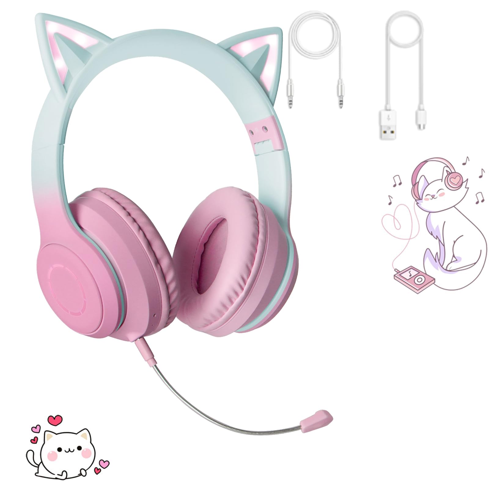 Cute Cat Ear Headphones, Bluetooth 5.1 Wireless Headphones with Detachable Noise-Canceling Microphone, HiFi Stereo, WiredWireless, Dual-Use Gaming
Cute Cat Ear Headphones, Bluetooth 5.1 Wireless Headphones with Detachable Noise-Canceling Microphone, HiFi Stereo, WiredWireless, Dual-Use Gaming