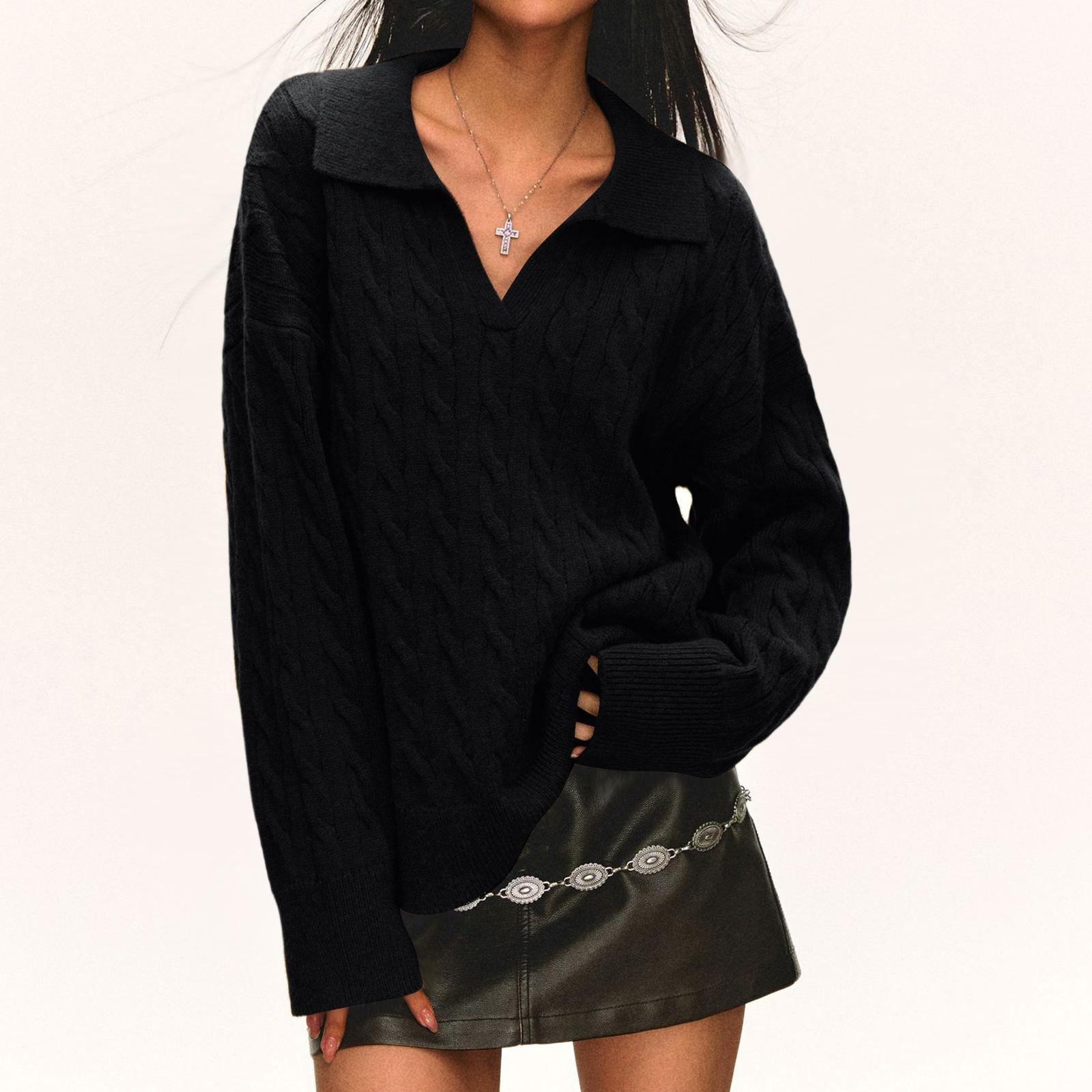 Женский модный повседневный свободный ленивый стиль, вязаный свитер с длинными рукавами и кабельным узором на лацкане One Size
Женский модный повседневный свободный ленивый стиль, вязаный свитер с длинными рукавами и кабельным узором на лацкане One Size