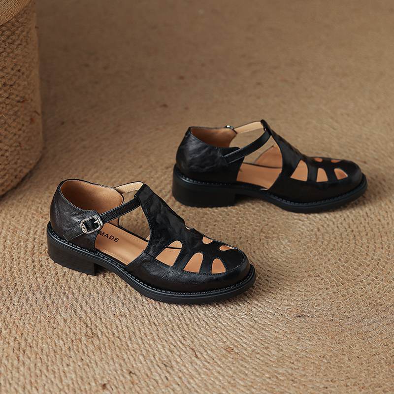 Krazing Pot Натуральная овечья кожа Круглый носок Размер 42 Высокое качество Толстый средний каблук Пряжка Ажурный стиль Красота Осень Большой размер Туфли-лодочки 42 чёрный