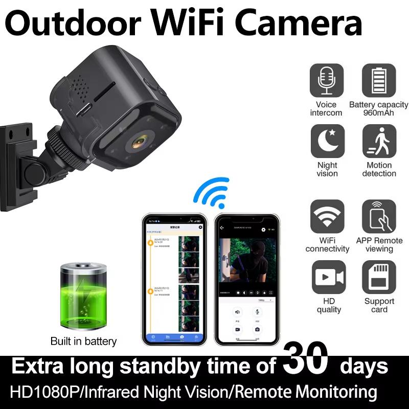 960mAh великий акумулятор міні бездротовий Wifi смарт-камера HD 1080P зовнішній запис відео двосторонній аудіо нічне бачення для приміщень на вулиці домашній офіс чорний
960mAh великий акумулятор міні бездротовий Wifi смарт-камера HD 1080P зовнішній запис відео двосторонній аудіо нічне бачення для приміщень на вулиці домашній офіс чорний