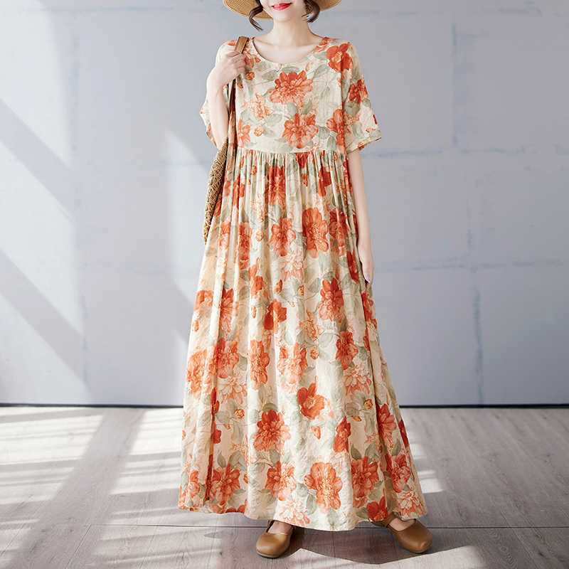 Simple and Fashionable Long Skirt Summer Short Sleeved Round Neck Printed Dress One size
Simple and Fashionable Long Skirt Summer Short Sleeved Round Neck Printed Dress One size