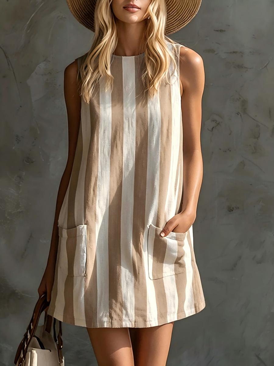 New Fashion Vintage Striped Sleeveless Round Neck Cotton Linen Mini Dress XXXL хакі
New Fashion Vintage Striped Sleeveless Round Neck Cotton Linen Mini Dress XXXL хакі