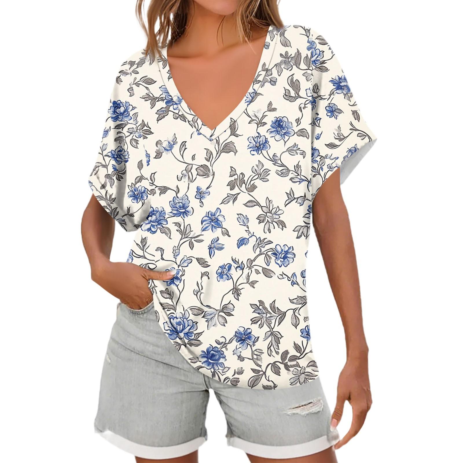 Женские рубашки с коротким рукавом и V-образным вырезом, с цветочным принтом, свободные повседневные футболки, летние топы L
Женские рубашки с коротким рукавом и V-образным вырезом, с цветочным принтом, свободные повседневные футболки, летние топы L
