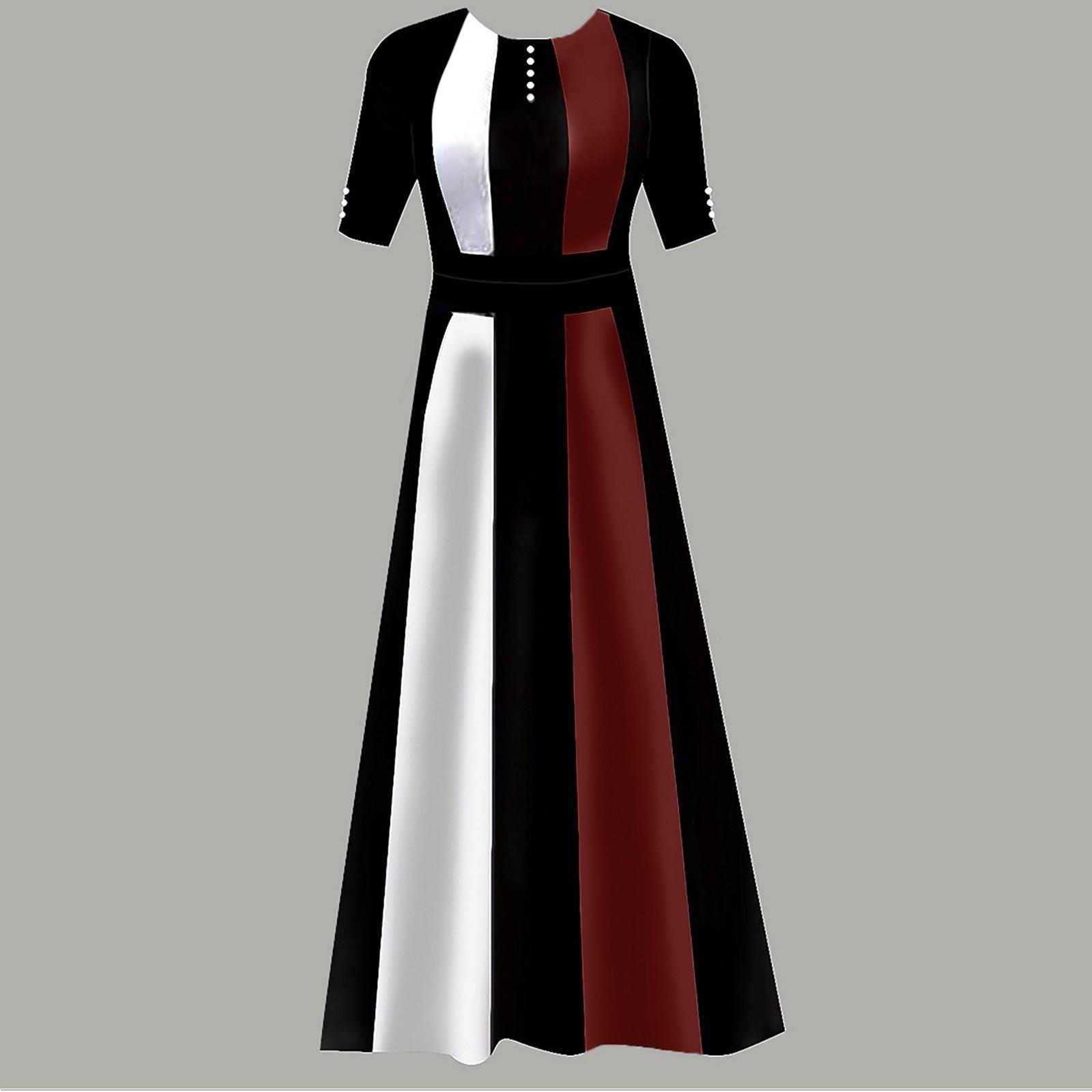 Fashion Women Short Sleeve Slim Long Round Neck Contrast Stitching Dress L винний
Fashion Women Short Sleeve Slim Long Round Neck Contrast Stitching Dress L винний