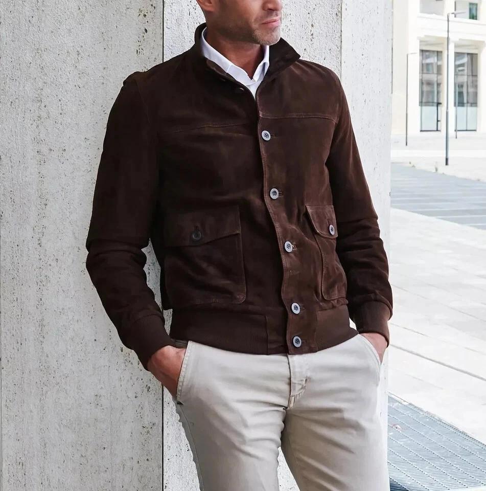 New Men Suede Jacket Brown Bomber Leather Handmade Genuine Pure Lambskin Stylish 3XL коричневий
New Men Suede Jacket Brown Bomber Leather Handmade Genuine Pure Lambskin Stylish 3XL коричневий