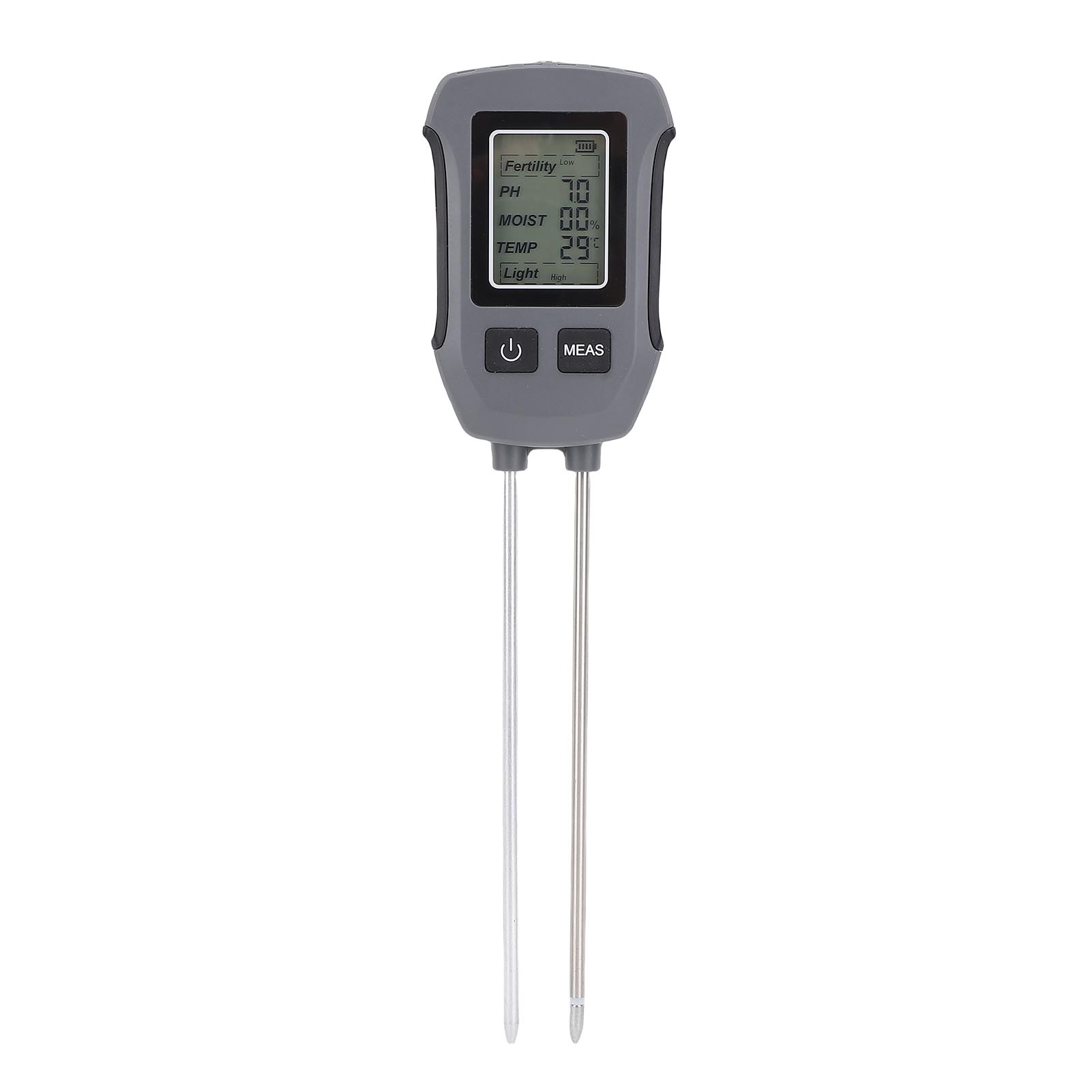Digital Soil Sensor 2 Probe LCD Display Battery Powered Fertility Dampness Ph Temperature Light
Digital Soil Sensor 2 Probe LCD Display Battery Powered Fertility Dampness Ph Temperature Light