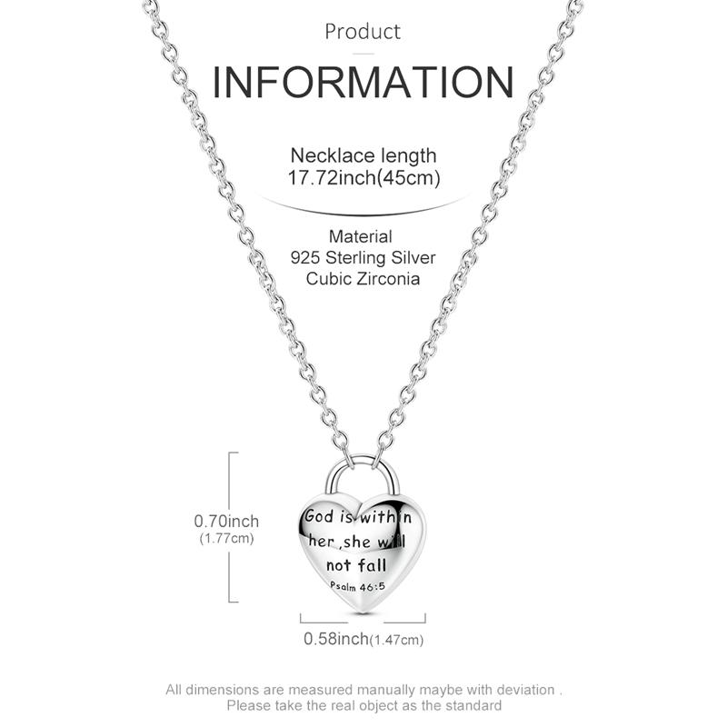925 Sterling Silver Heart Padlock Pendant Necklace Bible Verse Inspirational Christian Jewelry Gift for Women Girls
925 Sterling Silver Heart Padlock Pendant Necklace Bible Verse Inspirational Christian Jewelry Gift for Women Girls