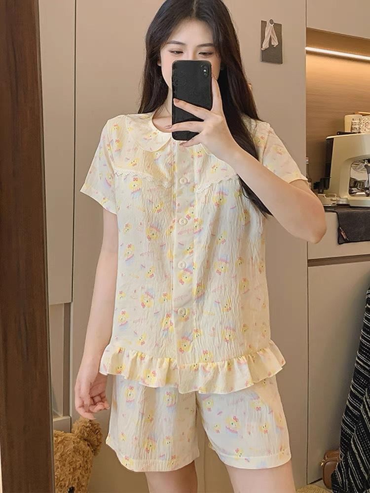 Japanese new full-printed Keqi an pajamas women s summer short-sleeved shorts cardigan set soft cute loungewear S
Japanese new full-printed Keqi an pajamas women s summer short-sleeved shorts cardigan set soft cute loungewear S