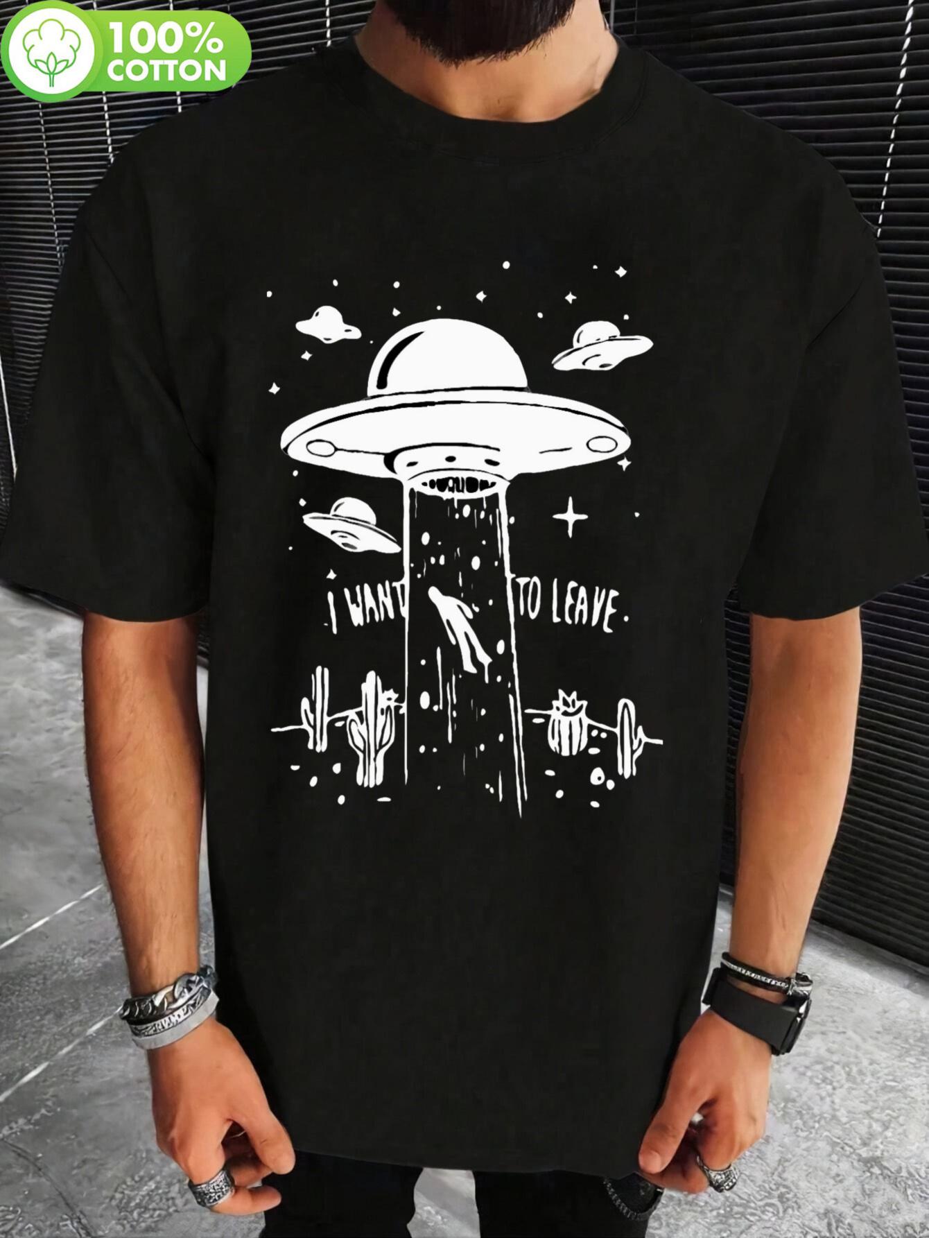PLUS SIZE Retro UFO Alien Cartoon Print T-shirt - 100% Cotton Relaxed Fit Crew Neck Tee with I WANT to LEAVE Graphic L
PLUS SIZE Retro UFO Alien Cartoon Print T-shirt - 100% Cotton Relaxed Fit Crew Neck Tee with I WANT to LEAVE Graphic L