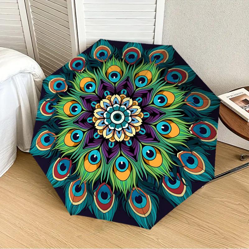 1PC Peacock Feather Mandala Automatic 8-Bone Folding Umbrella - Durable Polyester & Iron Frame,Userfriendly Operation y250929127
1PC Peacock Feather Mandala Automatic 8-Bone Folding Umbrella - Durable Polyester & Iron Frame,Userfriendly Operation y250929127