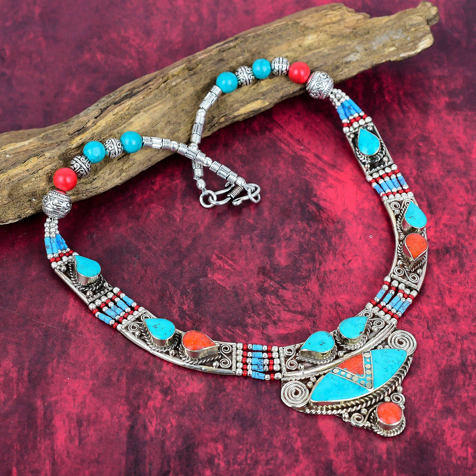 Turquoise, Coral Gemstone Jewelry, Beautiful Handmade Silver Jewelry, 925 Sterling Silver Necklace, Antique Nepali Necklace Gift For Best Friend 18 inches синій
Turquoise, Coral Gemstone Jewelry, Beautiful Handmade Silver Jewelry, 925 Sterling Silver Necklace, Antique Nepali Necklace Gift For Best Friend 18 inches синій