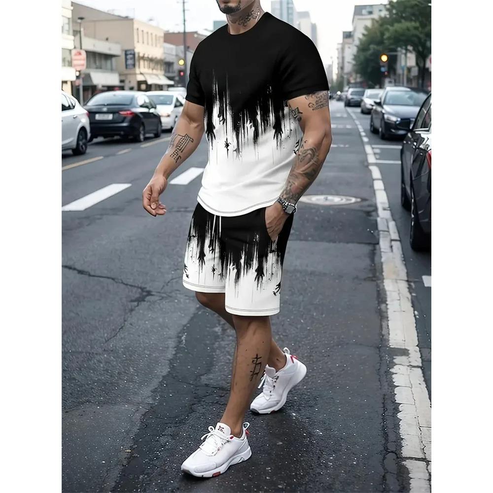Casual Stripe Printed T-shirt Shorts Set Large Size Loose Men s Short Sleeve Tee Elastic Waist Shorts 2-piece Set Sports Set 6XL
Casual Stripe Printed T-shirt Shorts Set Large Size Loose Men s Short Sleeve Tee Elastic Waist Shorts 2-piece Set Sports Set 6XL
