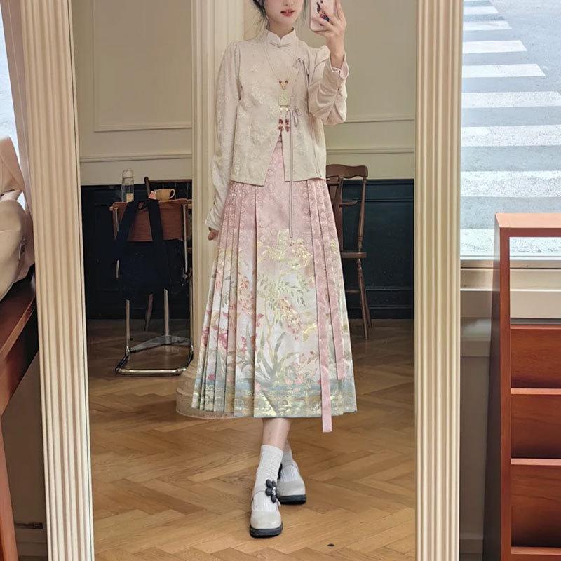 2026 Spring/Summer Elegant Chinese-Style Retro Two-Piece Set: Top and Ma Mian Skirt. XXL
2026 Spring/Summer Elegant Chinese-Style Retro Two-Piece Set: Top and Ma Mian Skirt. XXL