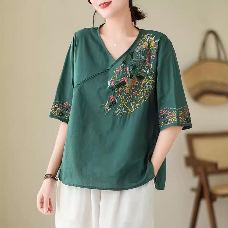 Вышитая рубашка женская новая V-образный вырез новый китайский однотонный цвет этнический стиль топ свободная футболка с короткими рукавами универсальная XXL темно-зеленого
Вышитая рубашка женская новая V-образный вырез новый китайский однотонный цвет этнический стиль топ свободная футболка с короткими рукавами универсальная XXL темно-зеленого