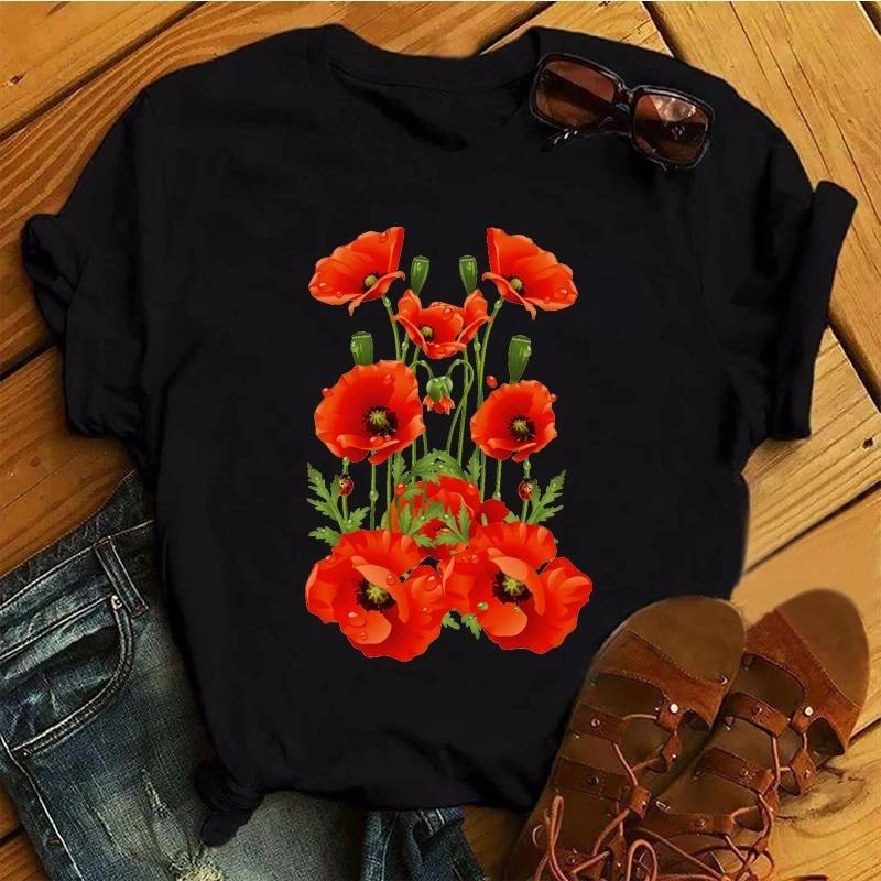 Fashion Red Poppy Women T Shirt Funny Printed Tops Tee Female Short Sleeve Tshirt Harajuku Tee Shirts Cartoon Casual Top S
Fashion Red Poppy Women T Shirt Funny Printed Tops Tee Female Short Sleeve Tshirt Harajuku Tee Shirts Cartoon Casual Top S