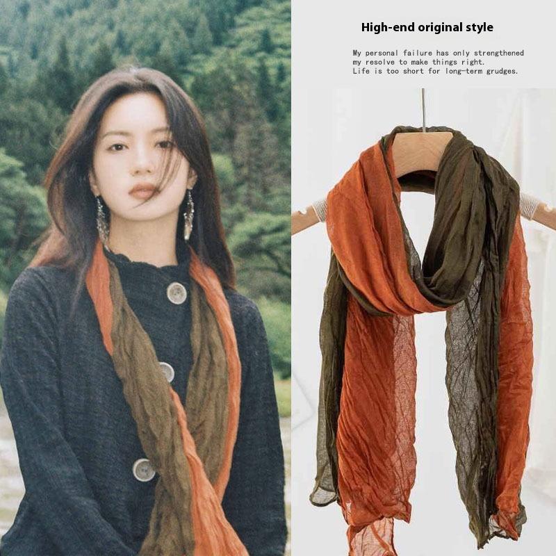 Retro Ethnic Style Warm Scarf Women Cotton Linen Floral Crumpled Pleated Scarf All-Match Long Folds Shawl Headscarf Gift as the picture
Retro Ethnic Style Warm Scarf Women Cotton Linen Floral Crumpled Pleated Scarf All-Match Long Folds Shawl Headscarf Gift as the picture