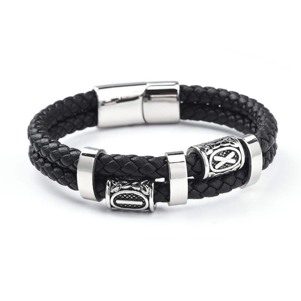 Stainless Steel Leather Bracelet Viking Style Double Layer Braided Rope Unisex Fashion Accessory 23cm
Stainless Steel Leather Bracelet Viking Style Double Layer Braided Rope Unisex Fashion Accessory 23cm