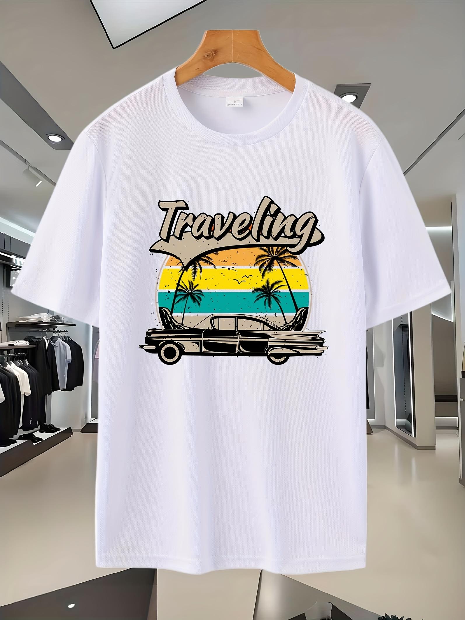Black Retro Travel Graphic T-shirt - Breathable Mesh Short Sleeve Tee with Vintage Camper & Palm Tree Design XXL
Black Retro Travel Graphic T-shirt - Breathable Mesh Short Sleeve Tee with Vintage Camper & Palm Tree Design XXL