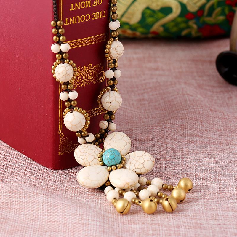 Длинное ожерелье из натурального камня в стиле бохо, женская ретро вощеная веревка, ручная работа, цепочка для свитера с цветком