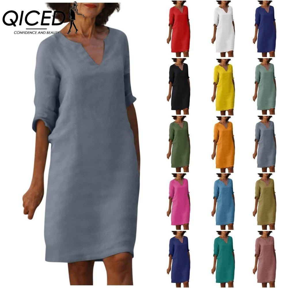 QICED Women Summer Solid Color Cotton Linen Retro V-Neck Short Sleeve Dress Lightweight Breathable Dress XXXL світло-синій колір
QICED Women Summer Solid Color Cotton Linen Retro V-Neck Short Sleeve Dress Lightweight Breathable Dress XXXL світло-синій колір