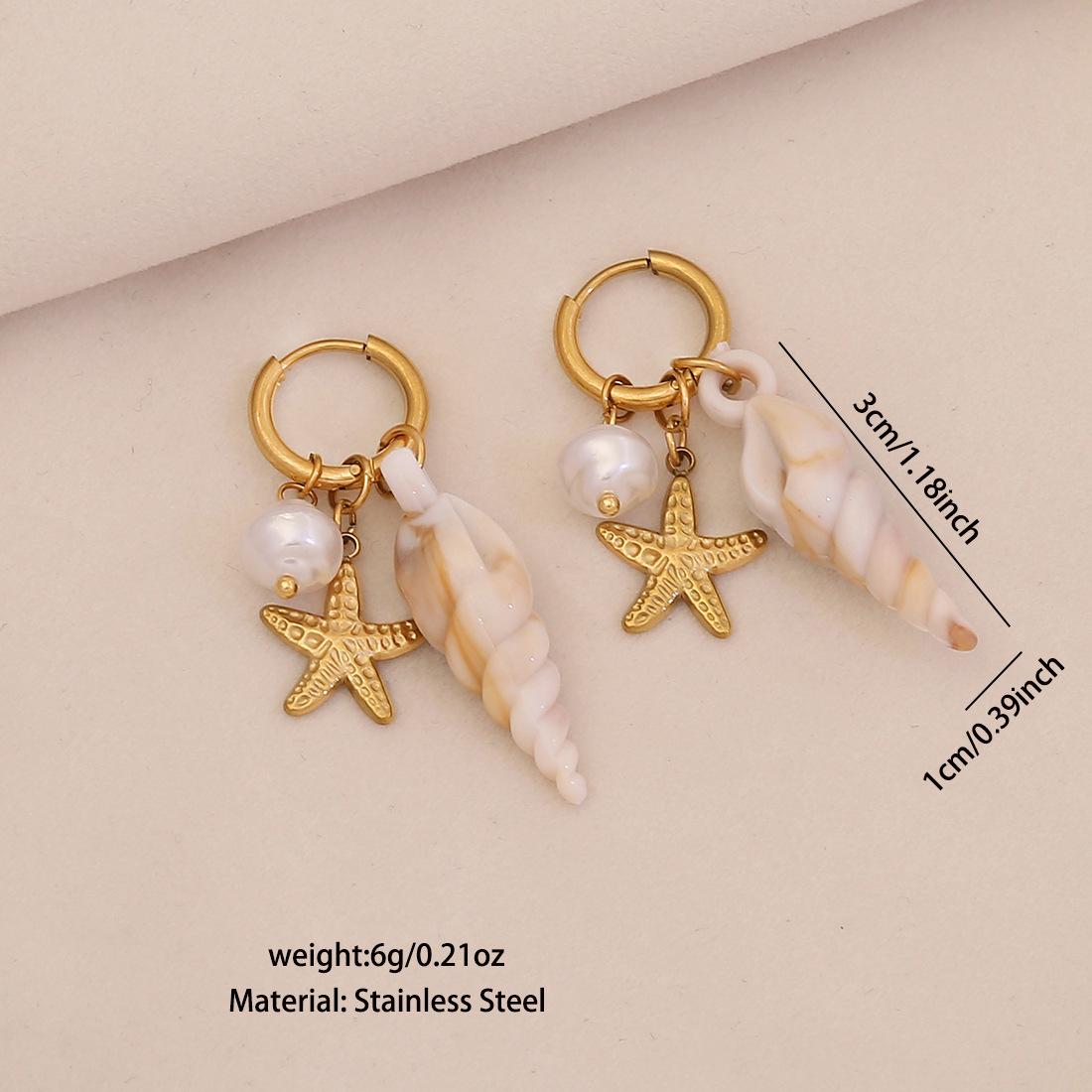 Euro-American beach style starfish, conch, dolphin, and shell drop earrings, marine life series stainless steel earrings
Euro-American beach style starfish, conch, dolphin, and shell drop earrings, marine life series stainless steel earrings