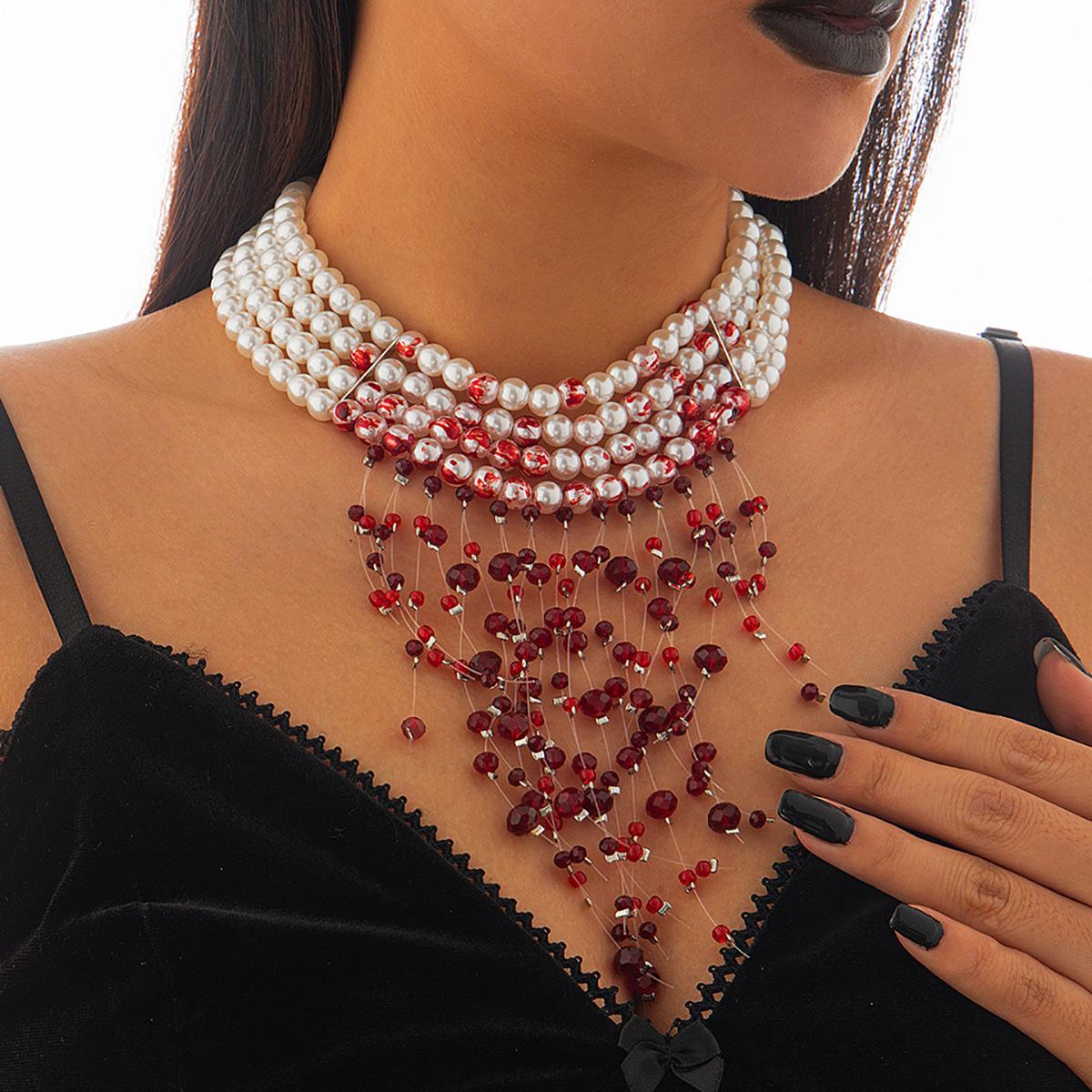 Pearl crystal gothic retro collar, blood dripping tassel Halloween high sense stacked collar
Pearl crystal gothic retro collar, blood dripping tassel Halloween high sense stacked collar