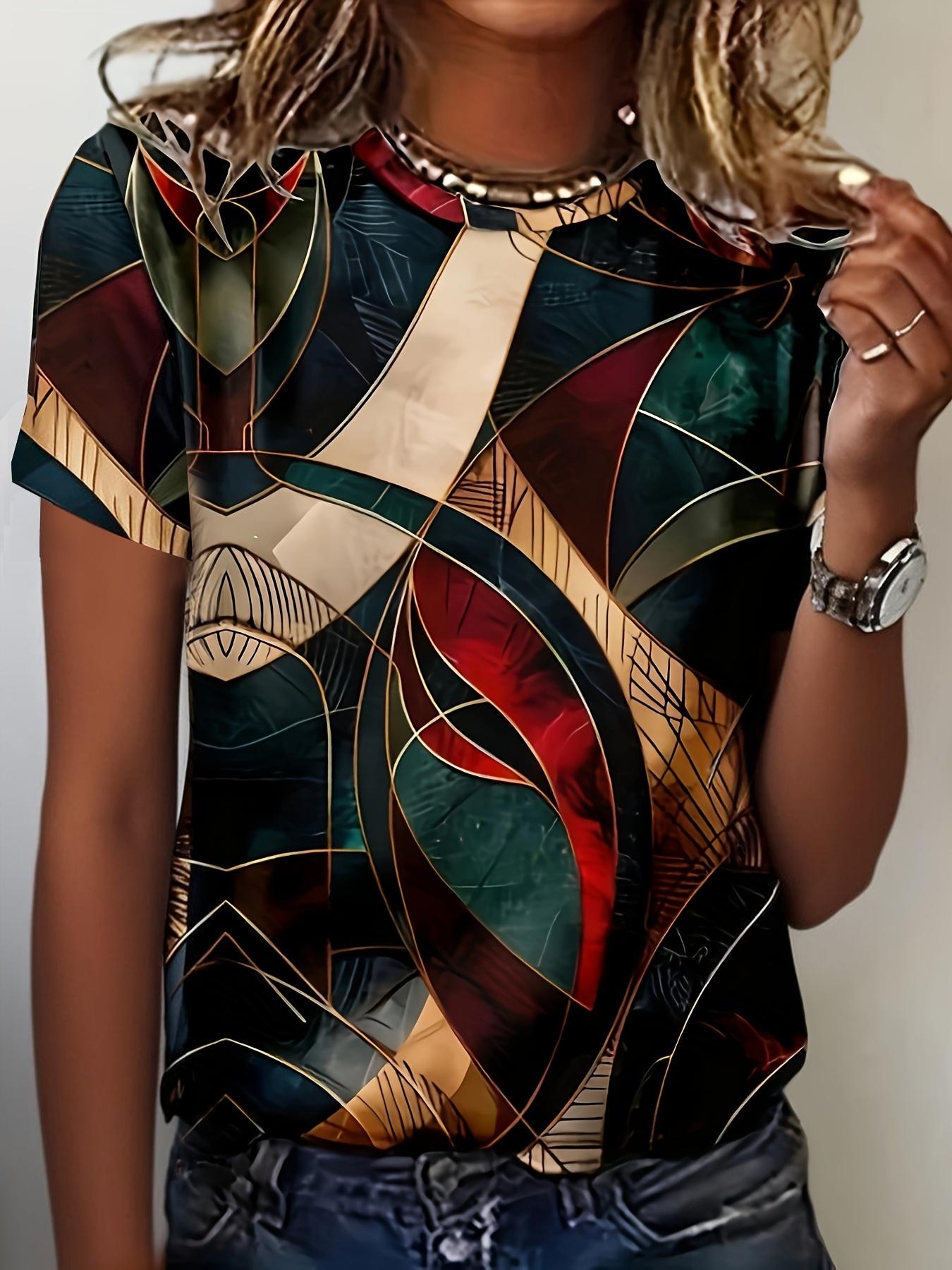 Women S Clothing Summer Round Neck Short Sleeve Top Abstract Print Retro T-Shirt XL дубильная кора
Women S Clothing Summer Round Neck Short Sleeve Top Abstract Print Retro T-Shirt XL дубильная кора